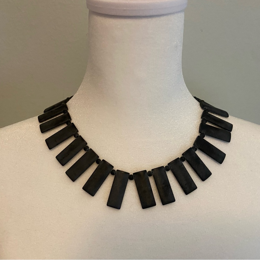 Black Stone Necklace With Rectangular Design And … - image 6